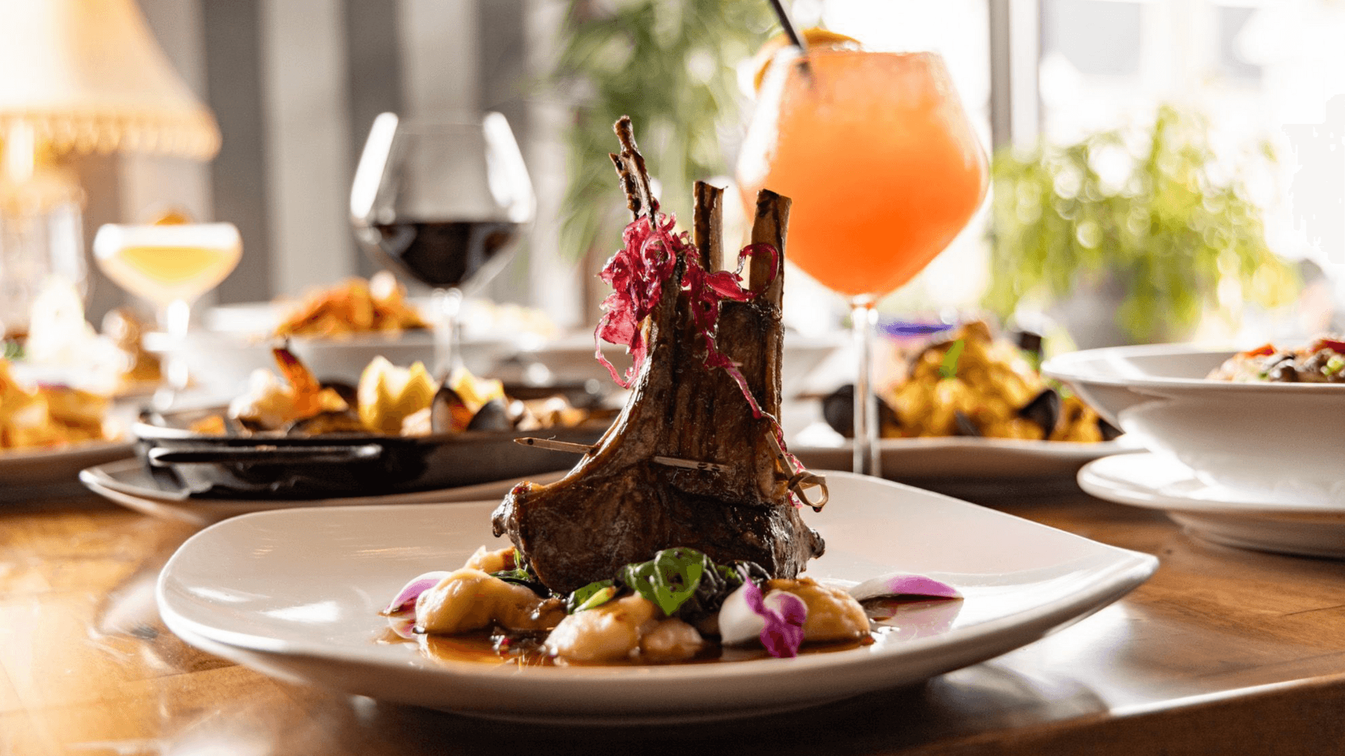 Rack of lamb with gnocchi and cocktails